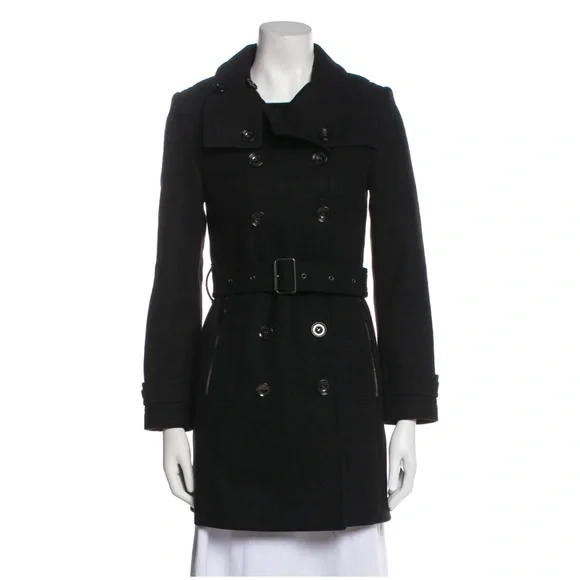 Burberry Black Fitted Trench Coat Wool - Picture 10 of 13
